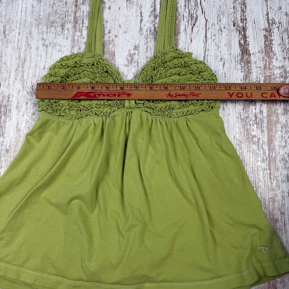 VTG Y2K Abercrombie & Fitch Green Ruffle Babydoll Camisole Tank Top Smocked Sz S - Picture 7 of 7